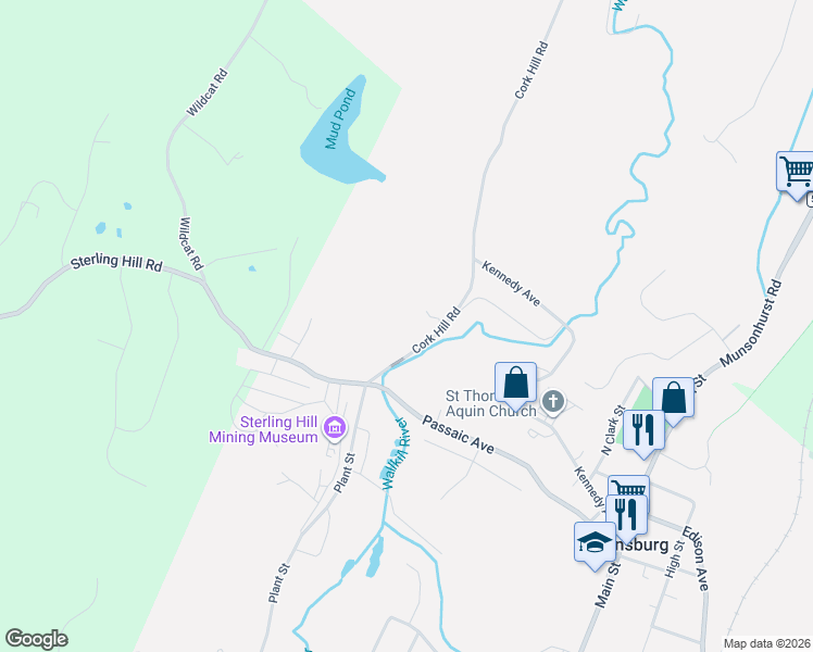 map of restaurants, bars, coffee shops, grocery stores, and more near 14 Cork Hill Road in Ogdensburg