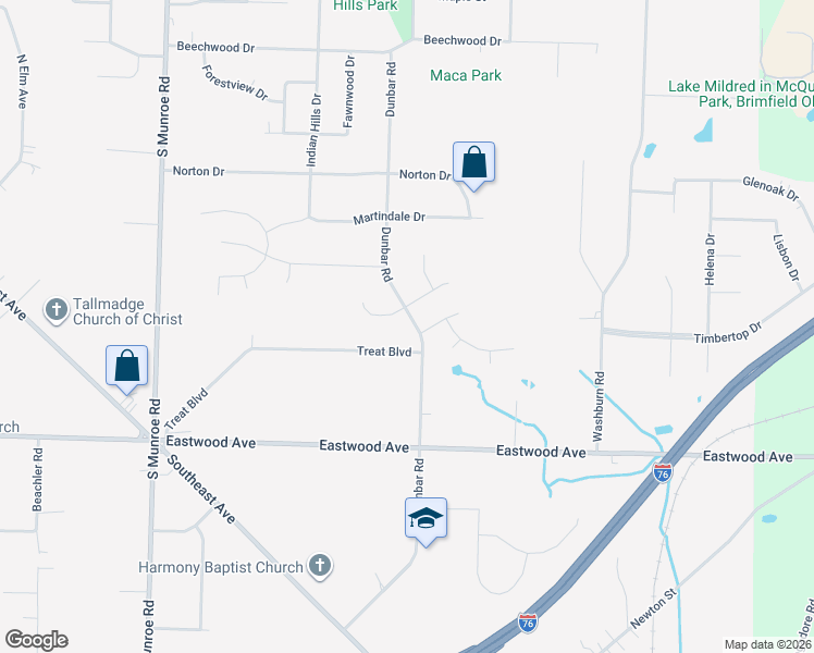 map of restaurants, bars, coffee shops, grocery stores, and more near 971 Treat Boulevard in Tallmadge