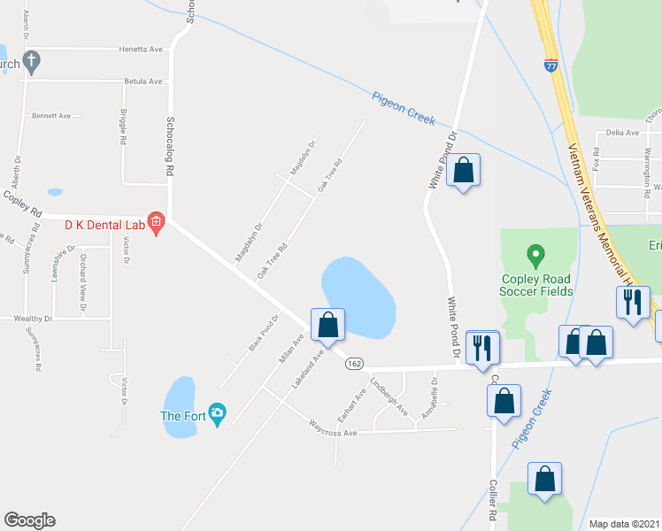 map of restaurants, bars, coffee shops, grocery stores, and more near 2131 Copley Road in Akron