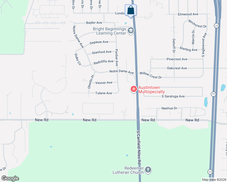 map of restaurants, bars, coffee shops, grocery stores, and more near 5609 Tulane Avenue in Youngstown