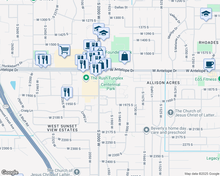 map of restaurants, bars, coffee shops, grocery stores, and more near 1777 South 2000 West in Syracuse