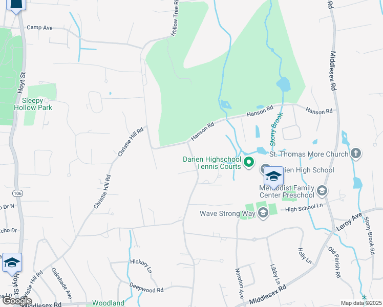 map of restaurants, bars, coffee shops, grocery stores, and more near Hollow Tree Ridge Road in Darien