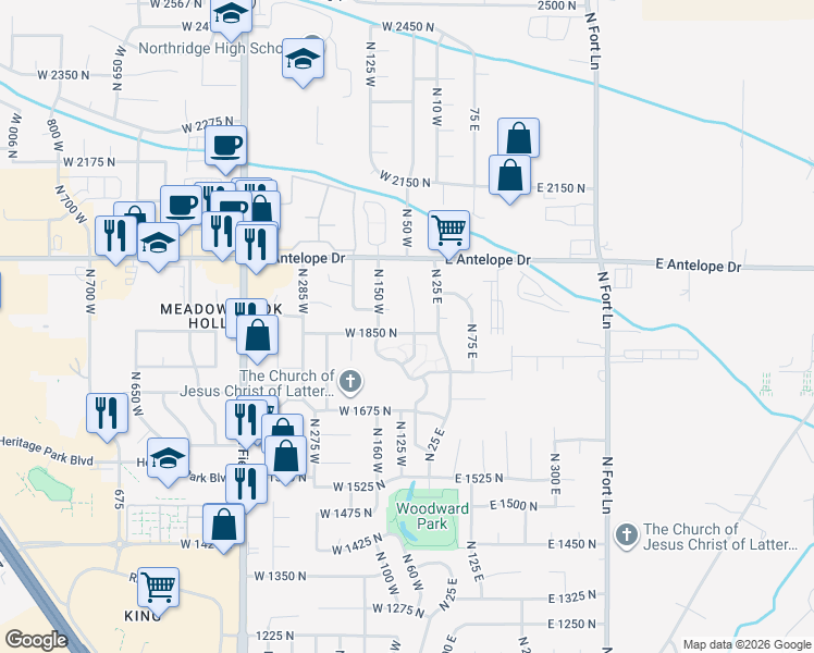 map of restaurants, bars, coffee shops, grocery stores, and more near 1857 North 50 West in Layton