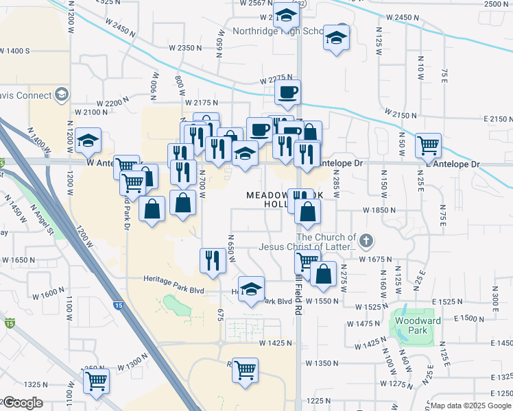 map of restaurants, bars, coffee shops, grocery stores, and more near 538 West 1875 North in Layton