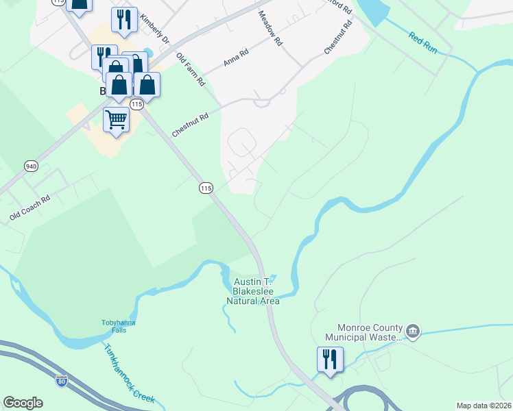 map of restaurants, bars, coffee shops, grocery stores, and more near 135 Keswick Drive in Blakeslee