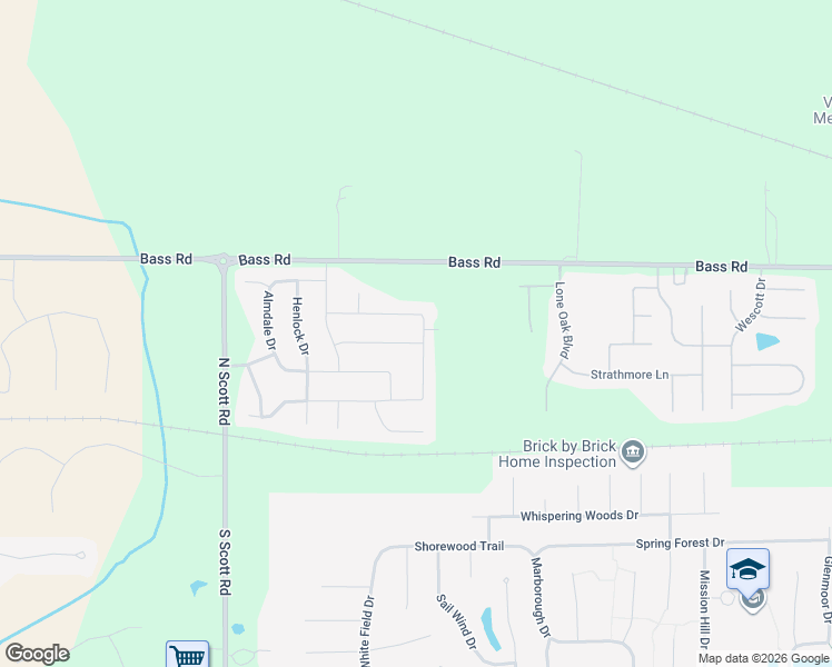 map of restaurants, bars, coffee shops, grocery stores, and more near 9619 Bass Road in Fort Wayne