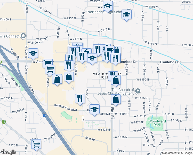 map of restaurants, bars, coffee shops, grocery stores, and more near 538 West 1875 North in Layton