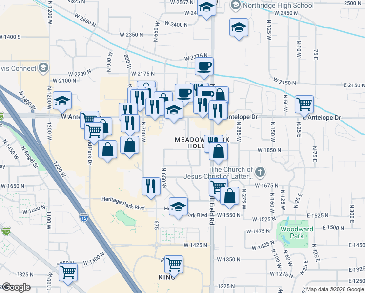 map of restaurants, bars, coffee shops, grocery stores, and more near 538 West 1875 North in Layton