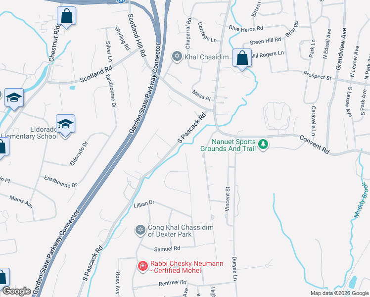 map of restaurants, bars, coffee shops, grocery stores, and more near 24 North Cheryl Street in Spring Valley