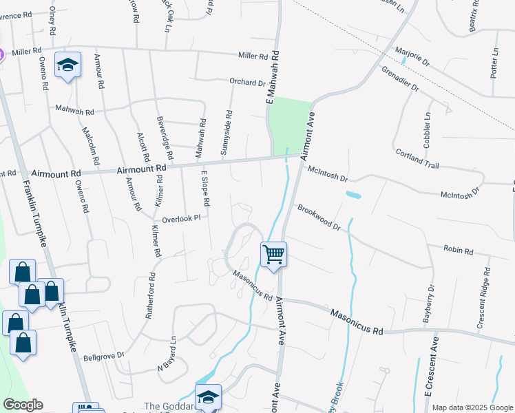 map of restaurants, bars, coffee shops, grocery stores, and more near 20 Woodcrest Court in Mahwah