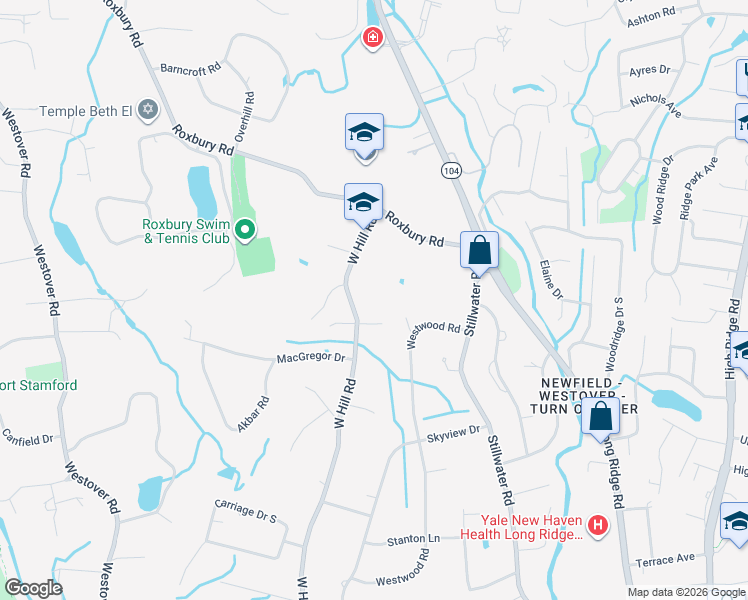 map of restaurants, bars, coffee shops, grocery stores, and more near 633-645 West Hill Road in Stamford