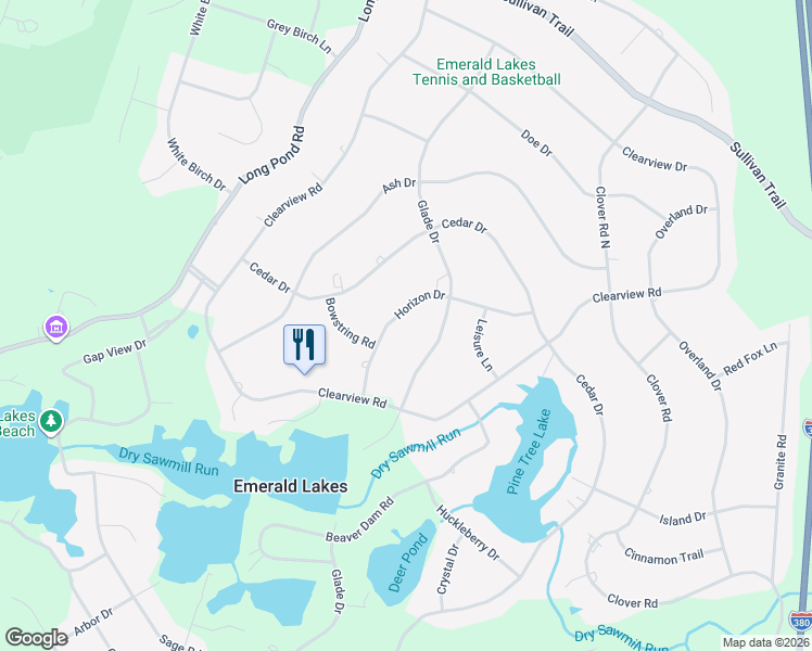 map of restaurants, bars, coffee shops, grocery stores, and more near 4606 Horizon Drive in Long Pond