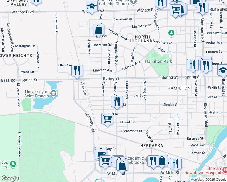 map of restaurants, bars, coffee shops, grocery stores, and more near 1417 Runnion Avenue in Fort Wayne