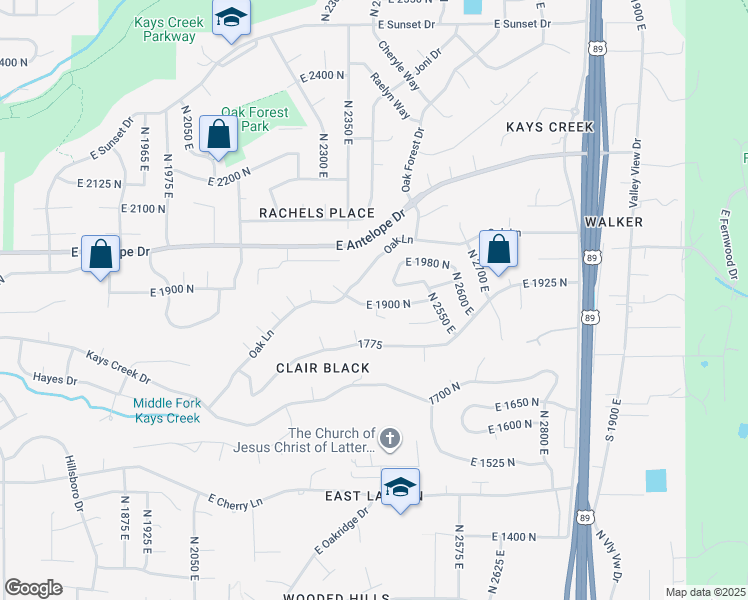 map of restaurants, bars, coffee shops, grocery stores, and more near 1959 North 2450 East in Layton
