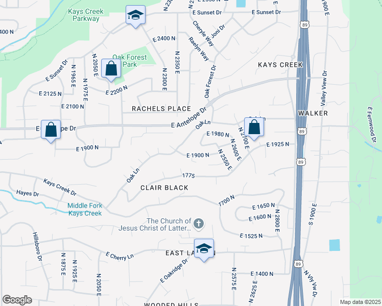 map of restaurants, bars, coffee shops, grocery stores, and more near 1959 North 2450 East in Layton