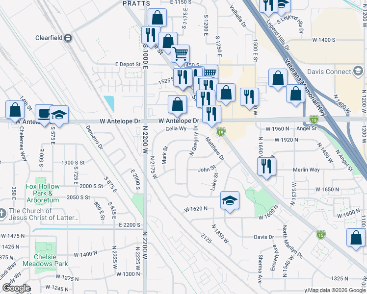 map of restaurants, bars, coffee shops, grocery stores, and more near 1988 West 1900 North in Layton