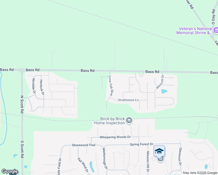 map of restaurants, bars, coffee shops, grocery stores, and more near 9025 Bass Road in Fort Wayne