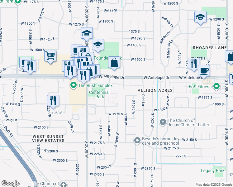 map of restaurants, bars, coffee shops, grocery stores, and more near 1795 West 1825 South in Syracuse
