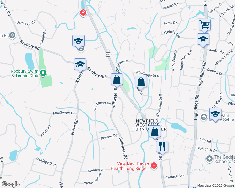 map of restaurants, bars, coffee shops, grocery stores, and more near 1351 Stillwater Road in Stamford