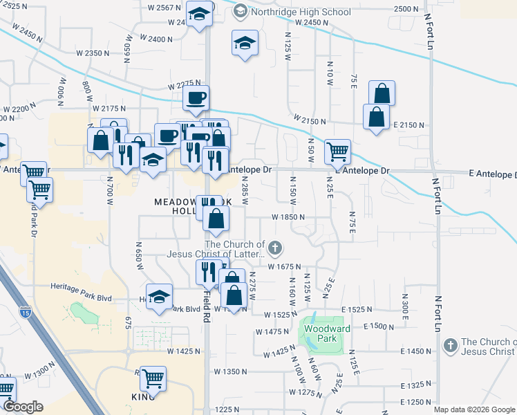 map of restaurants, bars, coffee shops, grocery stores, and more near 247 West 1925 North in Layton