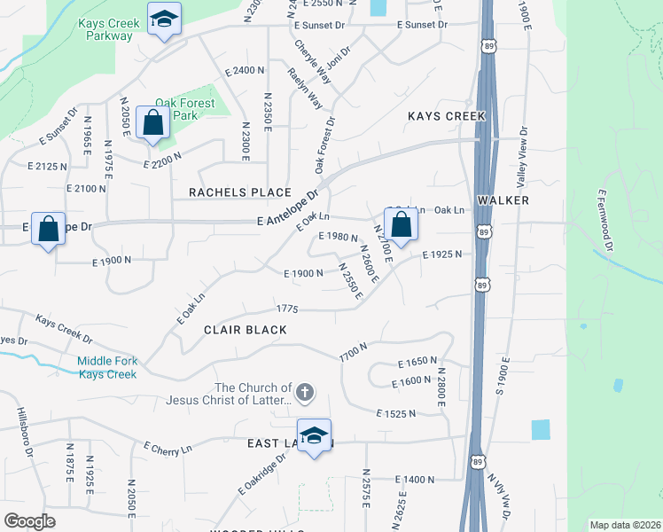 map of restaurants, bars, coffee shops, grocery stores, and more near 2509 East 1900 North in Layton