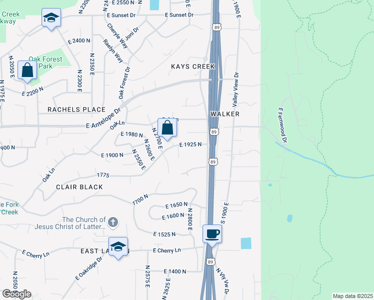 map of restaurants, bars, coffee shops, grocery stores, and more near 2800 Country Oaks Drive in Layton