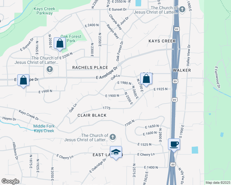 map of restaurants, bars, coffee shops, grocery stores, and more near 2468 East 1950 North in Layton