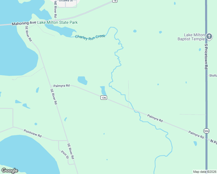 map of restaurants, bars, coffee shops, grocery stores, and more near 16474 Palmyra Road in Lake Milton