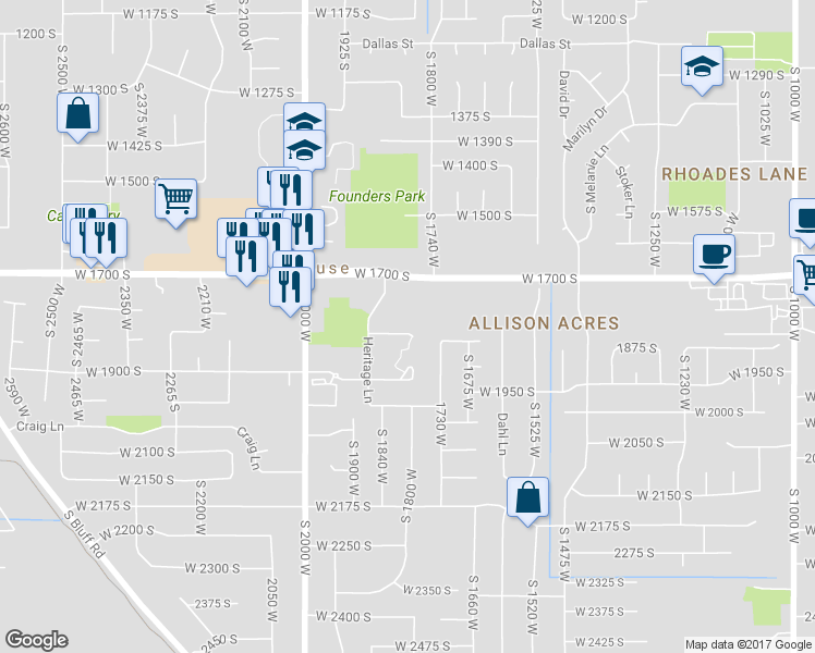 map of restaurants, bars, coffee shops, grocery stores, and more near 1786 West 1825 South in Syracuse