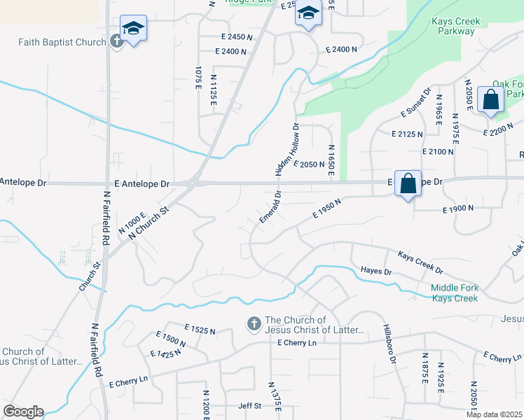 map of restaurants, bars, coffee shops, grocery stores, and more near 1359 E Bluebell Ct. in Layton