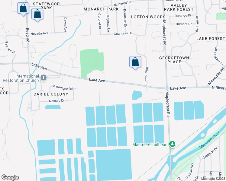 map of restaurants, bars, coffee shops, grocery stores, and more near 5700 Lake Avenue in Fort Wayne