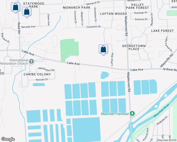 map of restaurants, bars, coffee shops, grocery stores, and more near 5700 Lake Avenue in Fort Wayne