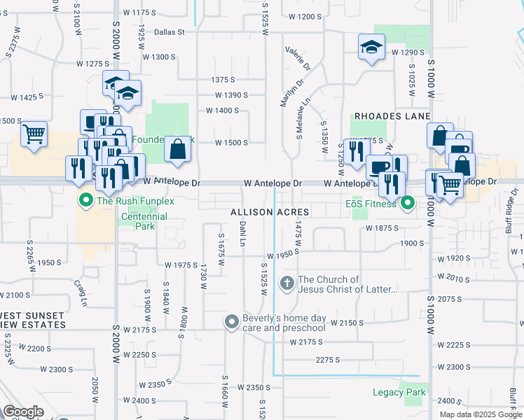 map of restaurants, bars, coffee shops, grocery stores, and more near 1794 South 1525 West in Syracuse
