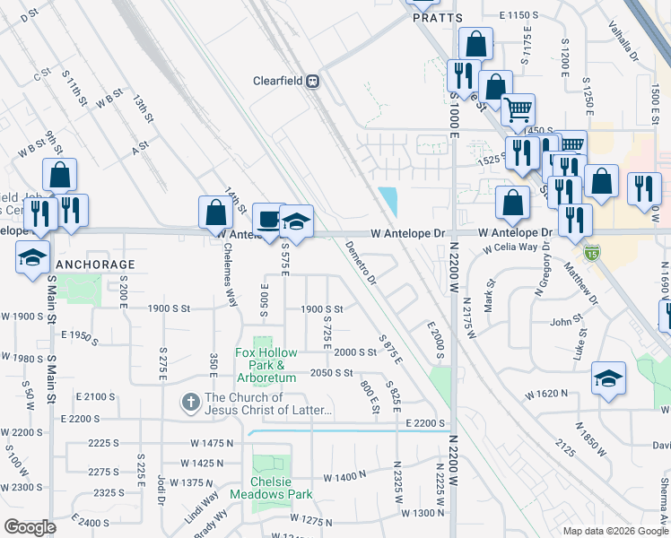 map of restaurants, bars, coffee shops, grocery stores, and more near 809 East 1800 South in Clearfield