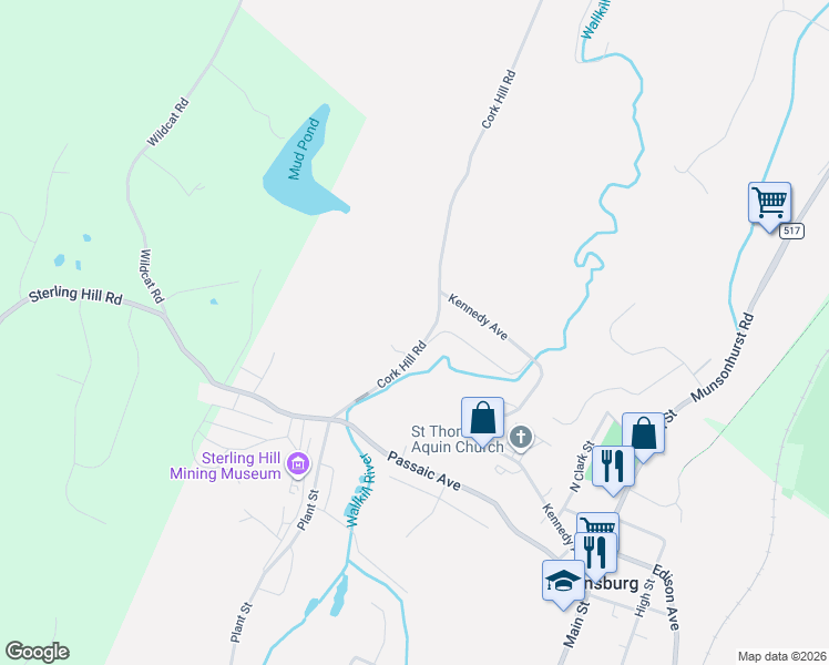 map of restaurants, bars, coffee shops, grocery stores, and more near 54 Cork Hill Rd in Ogdensburg