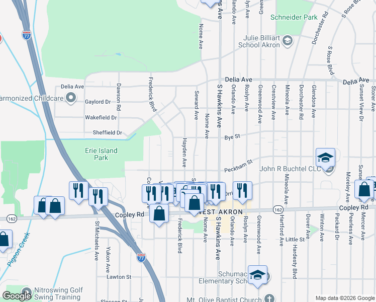 map of restaurants, bars, coffee shops, grocery stores, and more near 791 Hayden Avenue in Akron