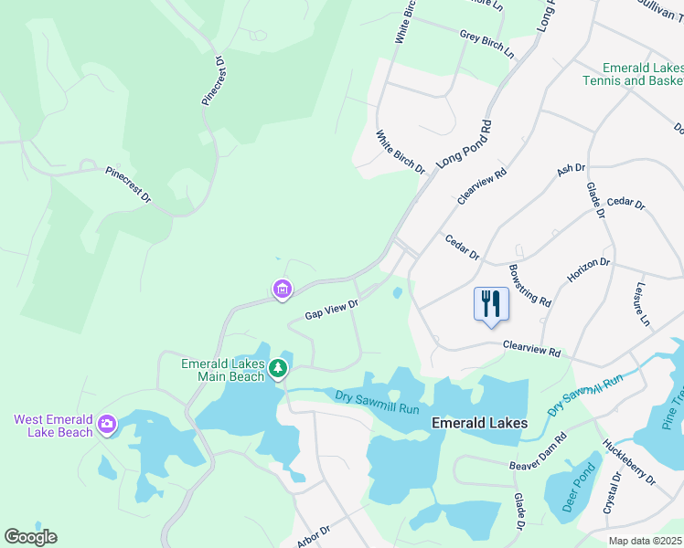 map of restaurants, bars, coffee shops, grocery stores, and more near 2633 Long Pond Road in Long Pond