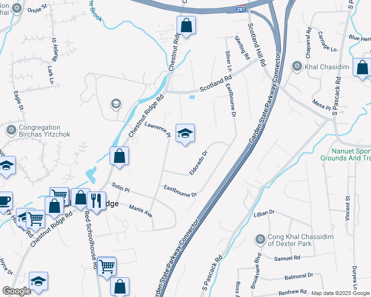 map of restaurants, bars, coffee shops, grocery stores, and more near 5 Eldorado Drive in Spring Valley