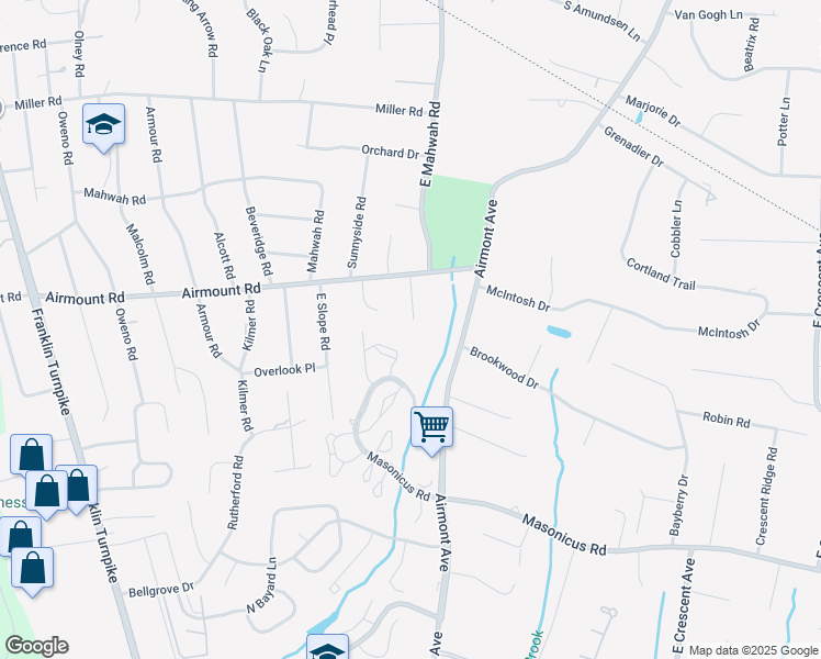 map of restaurants, bars, coffee shops, grocery stores, and more near 20 Woodcrest Court in Mahwah