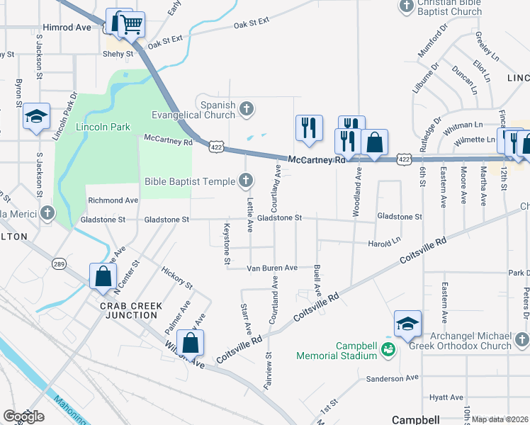 map of restaurants, bars, coffee shops, grocery stores, and more near 112 Gladstone Street in Campbell