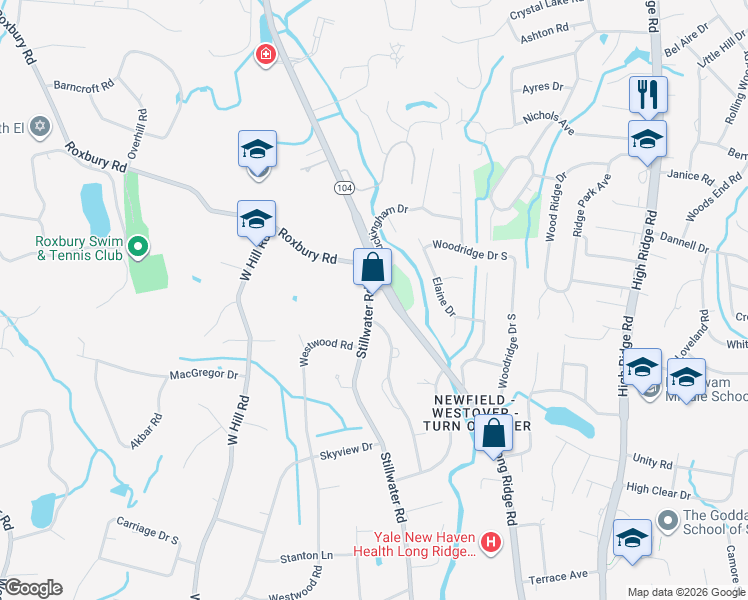 map of restaurants, bars, coffee shops, grocery stores, and more near 1351 Stillwater Road in Stamford
