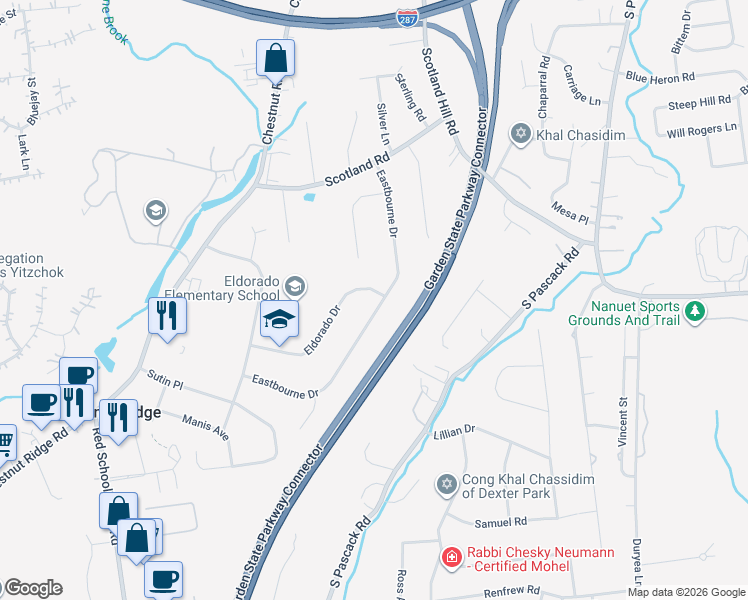 map of restaurants, bars, coffee shops, grocery stores, and more near 28 Eldorado Drive in Spring Valley