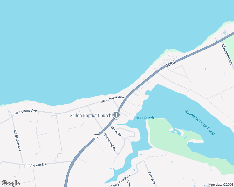 map of restaurants, bars, coffee shops, grocery stores, and more near 22395 Soundview Avenue in Southold
