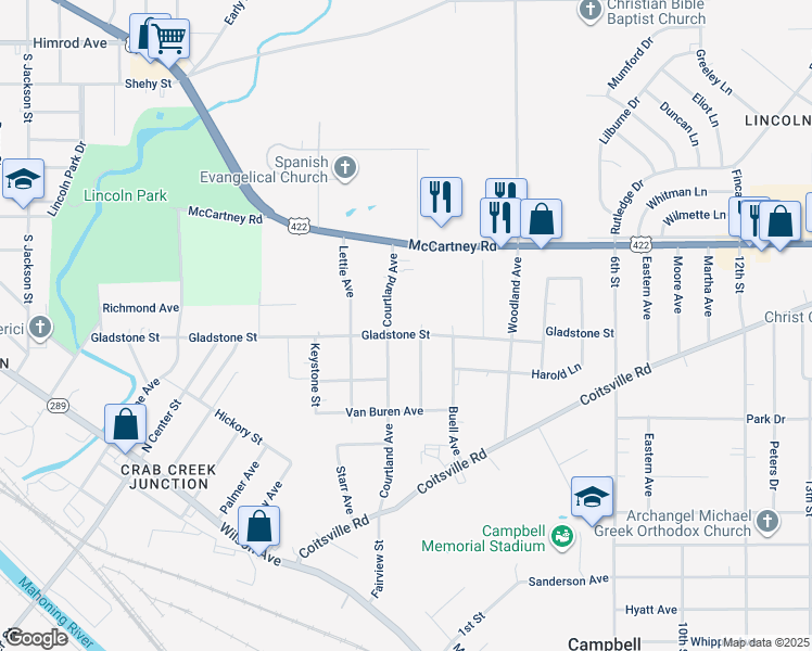 map of restaurants, bars, coffee shops, grocery stores, and more near 146 Gladstone Street in Campbell