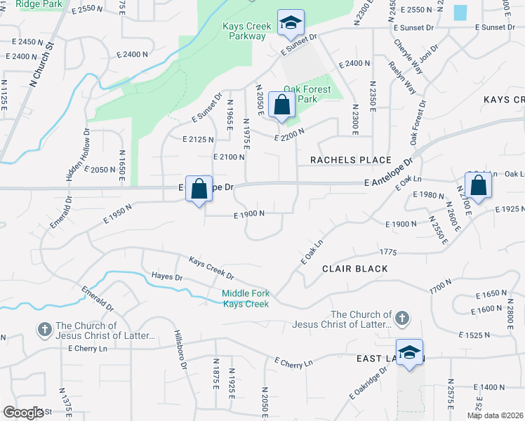 map of restaurants, bars, coffee shops, grocery stores, and more near 1921 North 2000 East in Layton