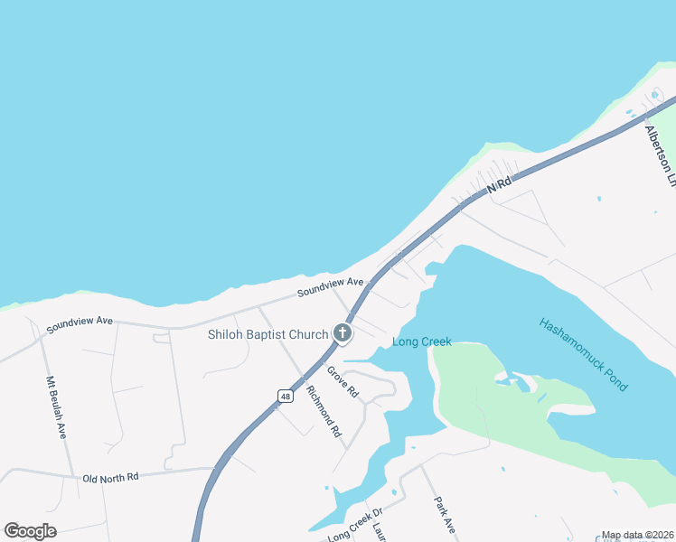 map of restaurants, bars, coffee shops, grocery stores, and more near 22395 Soundview Avenue in Southold