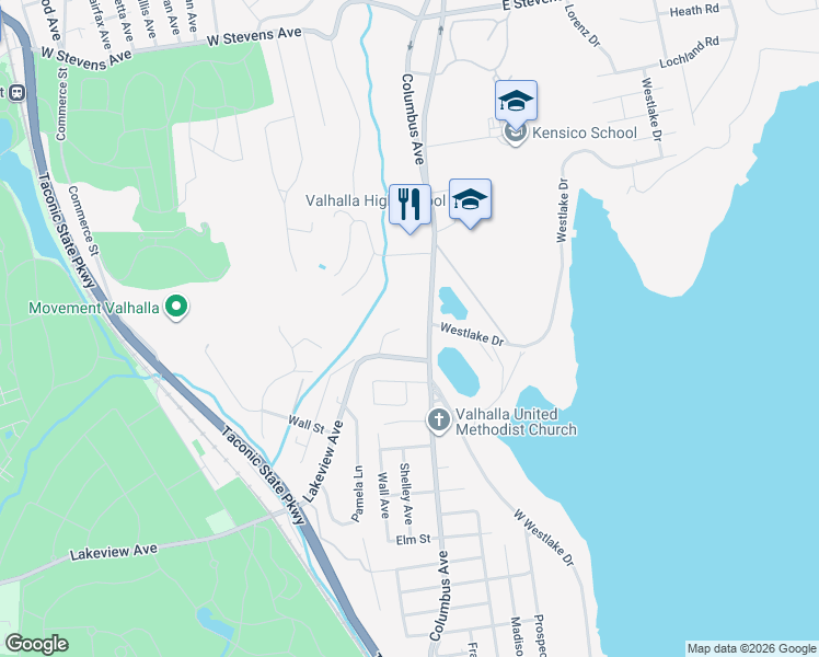 map of restaurants, bars, coffee shops, grocery stores, and more near 13 Colonial Lane in Valhalla