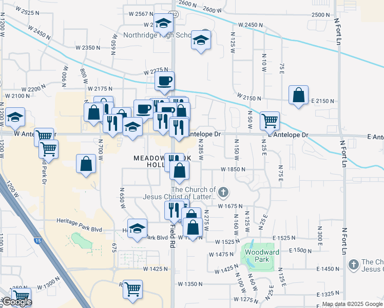 map of restaurants, bars, coffee shops, grocery stores, and more near 1916 North 350 West in Layton