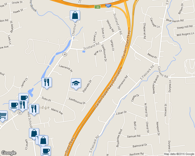 map of restaurants, bars, coffee shops, grocery stores, and more near 28 Eldorado Drive in Spring Valley