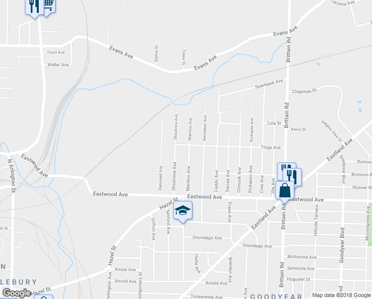 map of restaurants, bars, coffee shops, grocery stores, and more near 852 Manitou Avenue in Akron